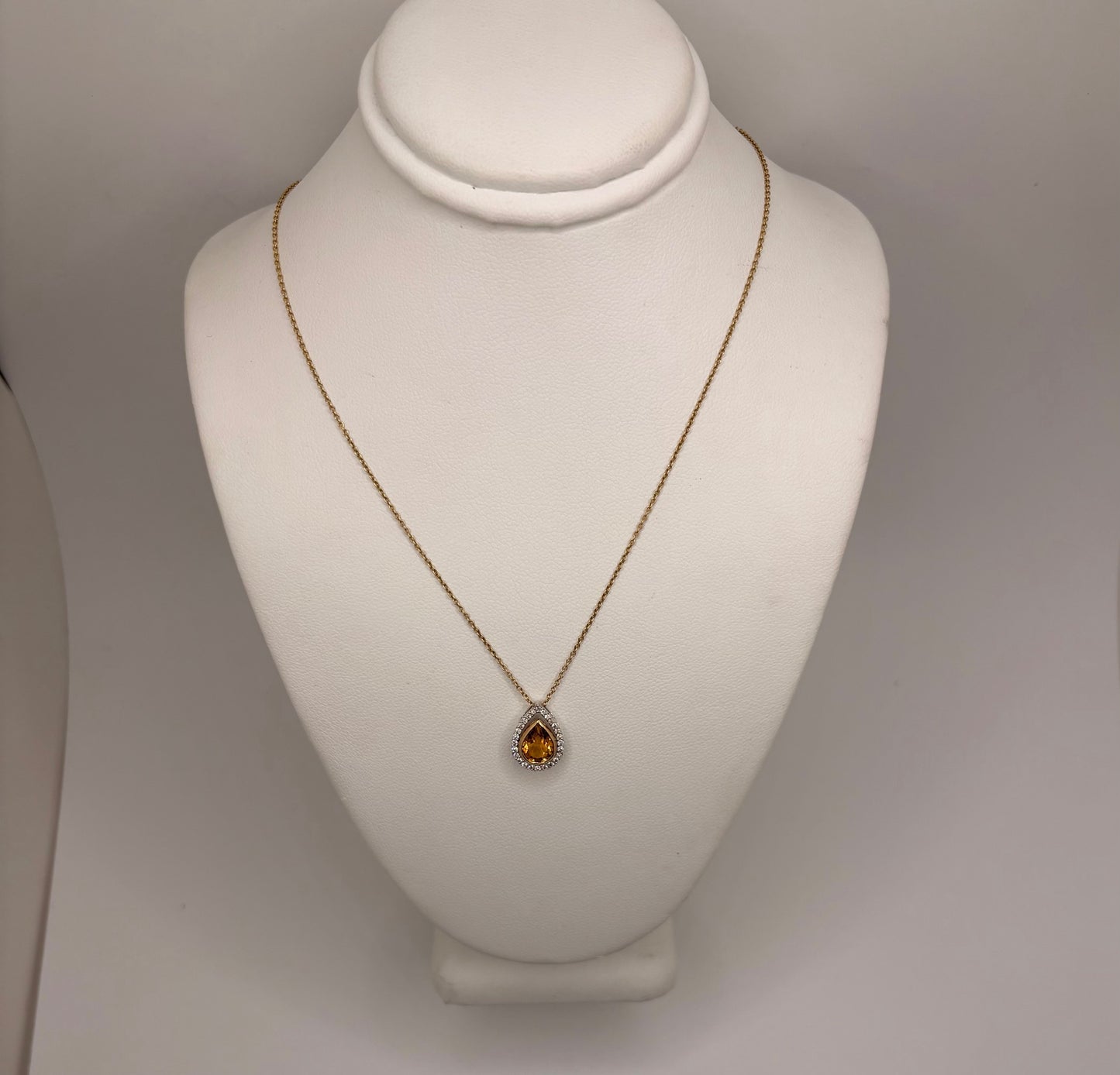 10k Yellow Gold Chain With 14k White Gold Citrine Pendant with Natural Diamonds