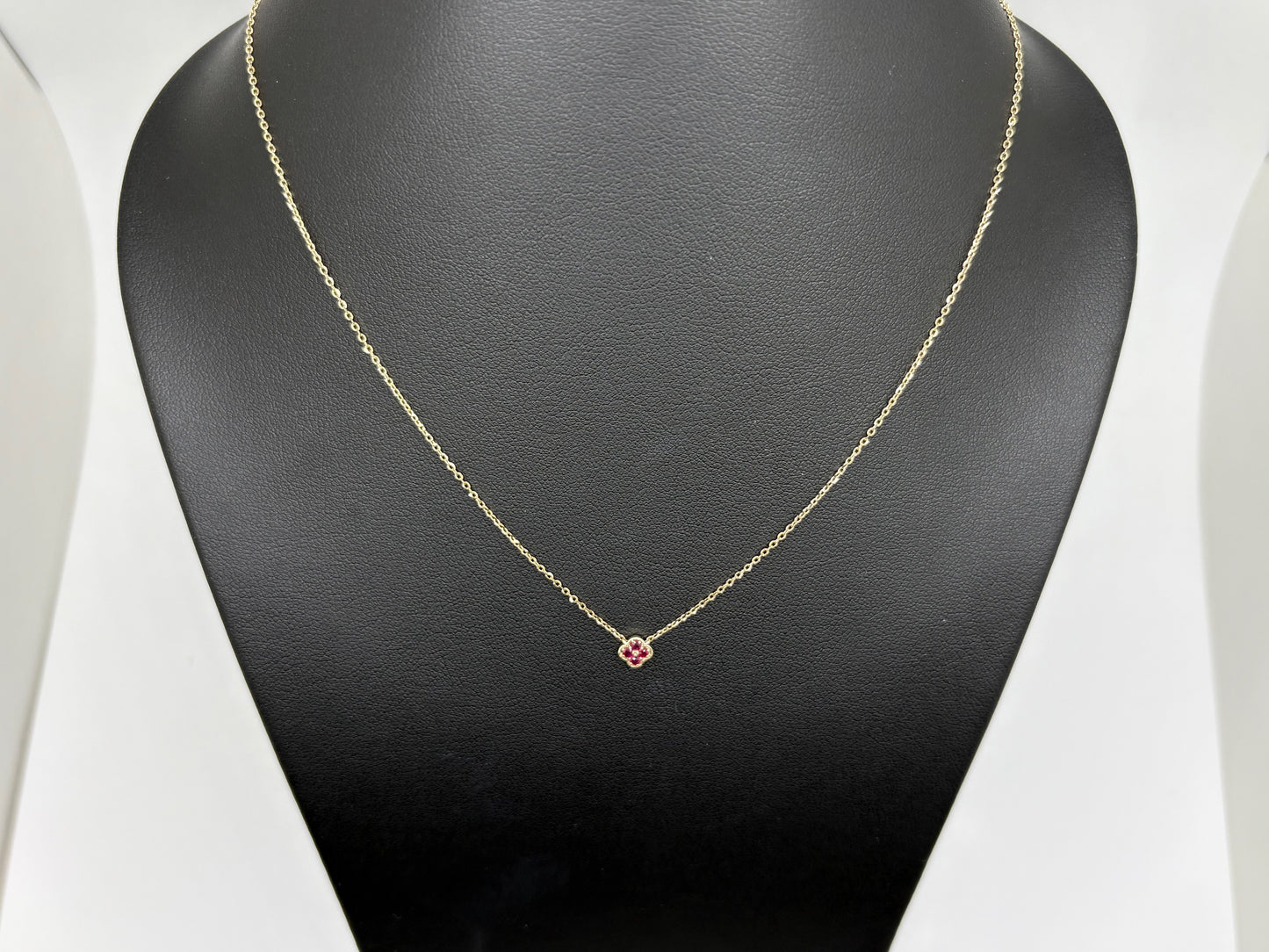14K Yellow Gold Genuine Clover Ruby Necklace