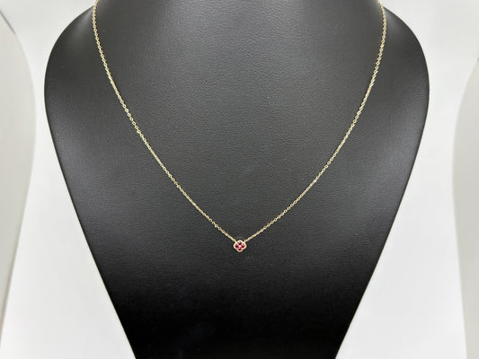 14K Yellow Gold Genuine Clover Ruby Necklace