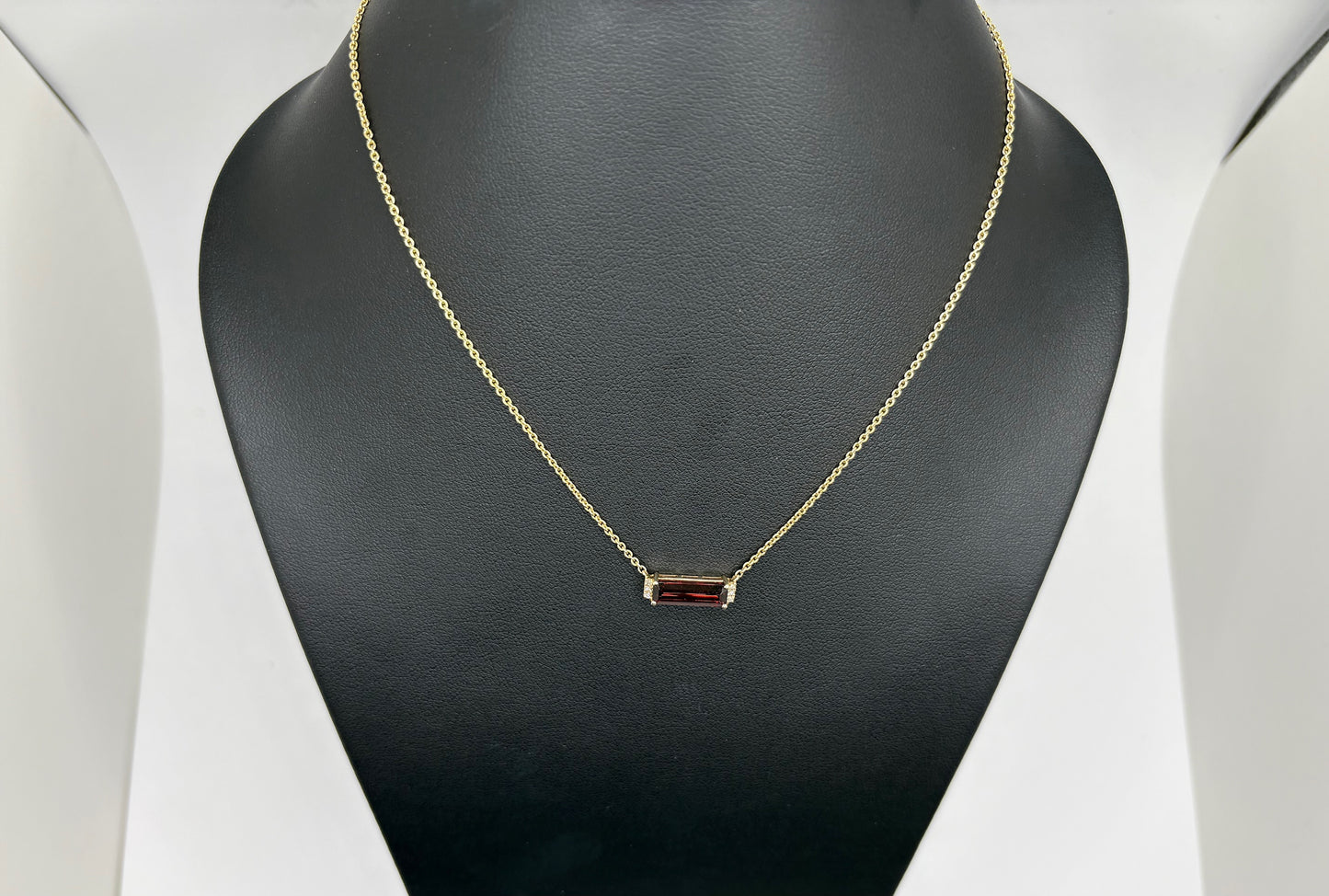 14K Yellow Gold Garnet With Diamonds Necklace