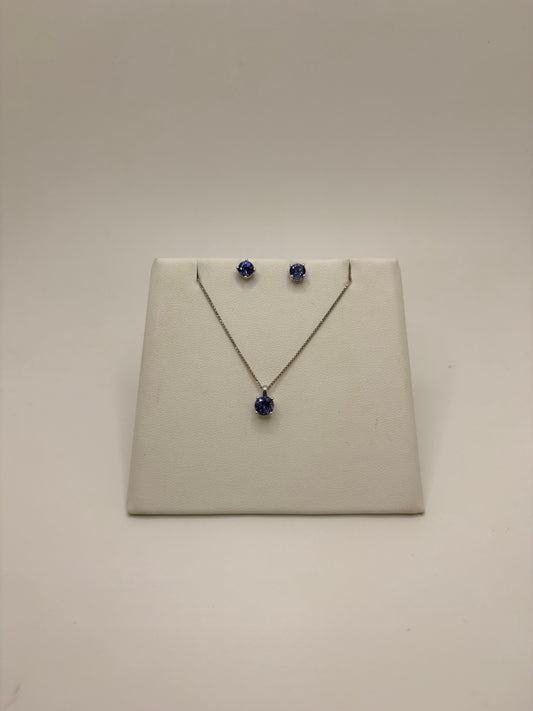 14K White Gold Genuine Tanzianite Necklace and Earring Set