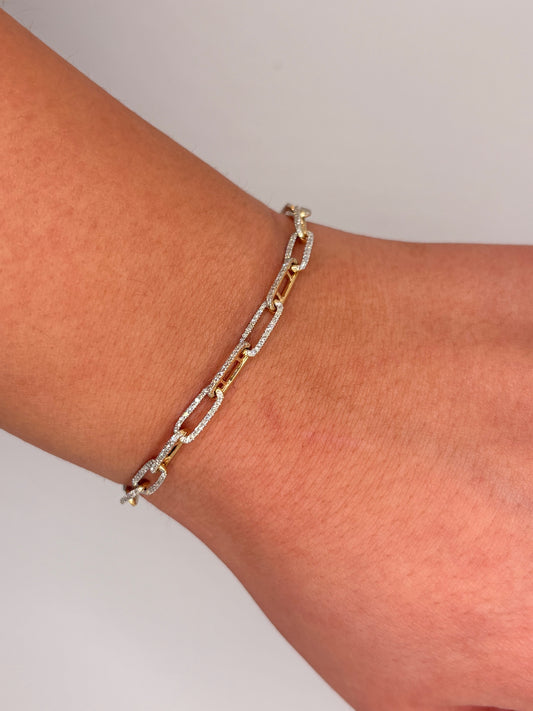 14K Yellow Gold Chain Link Bracelet With Natural Diamonds