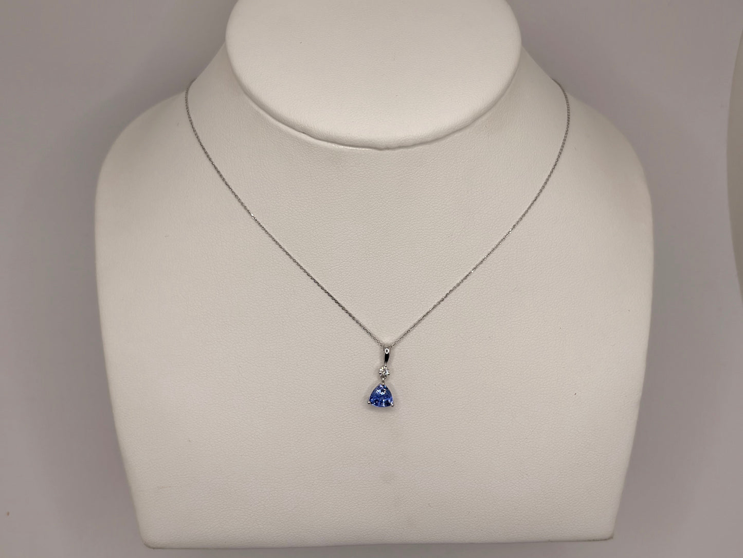 14K White Gold Genuine Tanzanite With A Natural Diamond Necklace