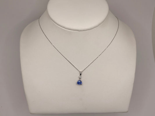 14K White Gold Genuine Tanzanite With A Natural Diamond Necklace