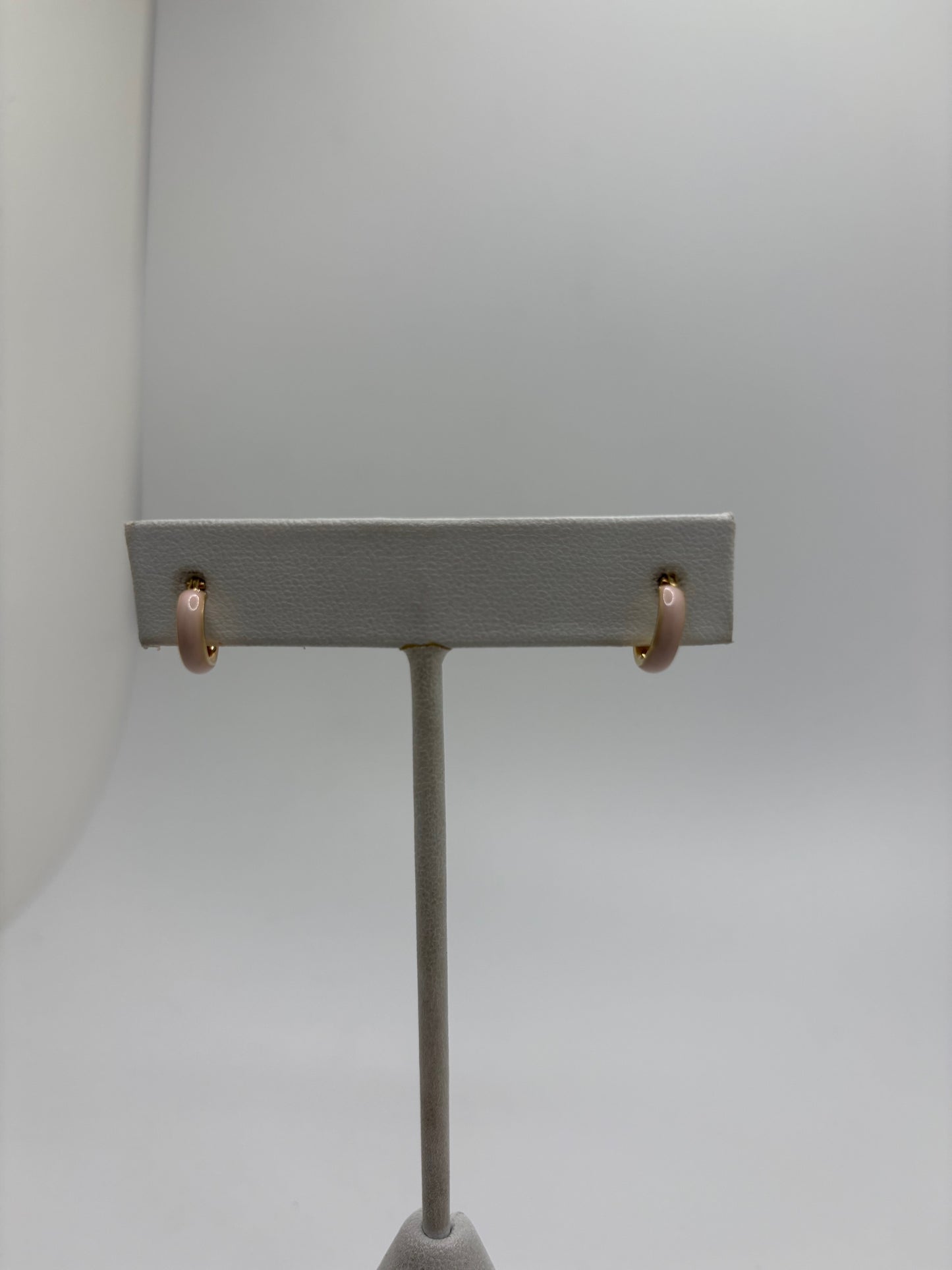 14K Yellow Gold Enamel Pink Huggies