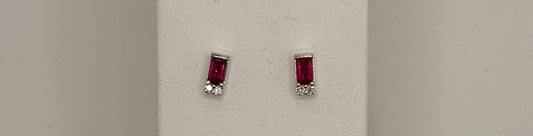 14K White Gold Genuine Ruby Stones With Natural Diamonds Studs