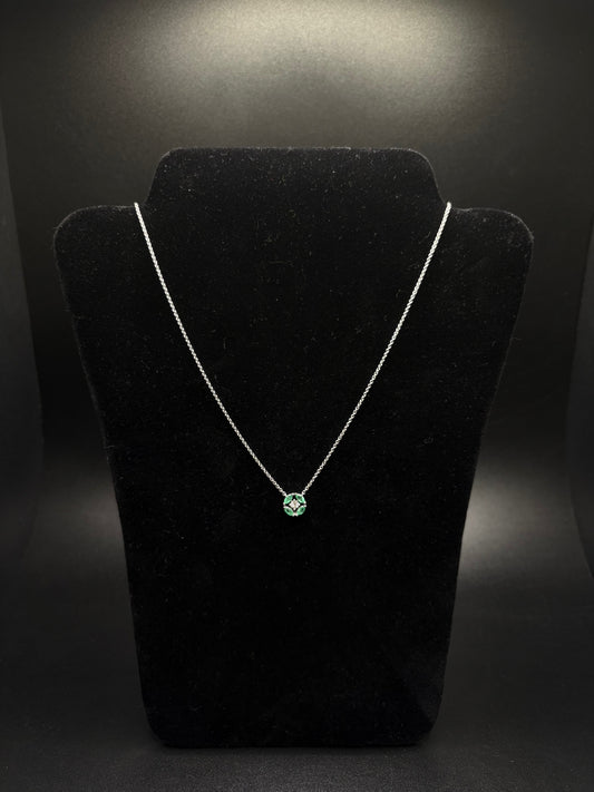 14K White Gold Genuine Emerald Stones with Diamonds Necklace