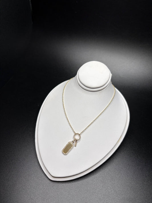 14K Yellow Gold Bar Necklace With Natural Diamonds