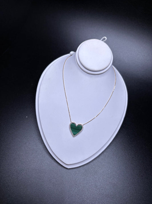14K Yellow Gold Genuine Emerald and Natural Diamonds Heart Necklace