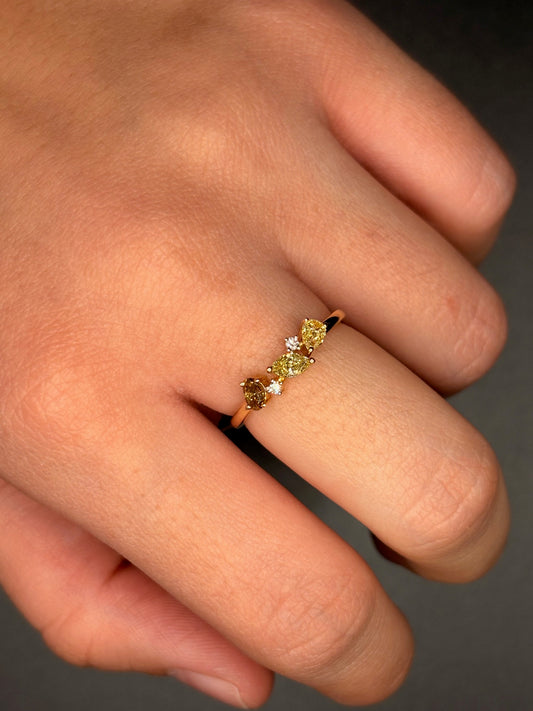 14K Yellow Gold Natural Yellow Diamond Trio Ring
