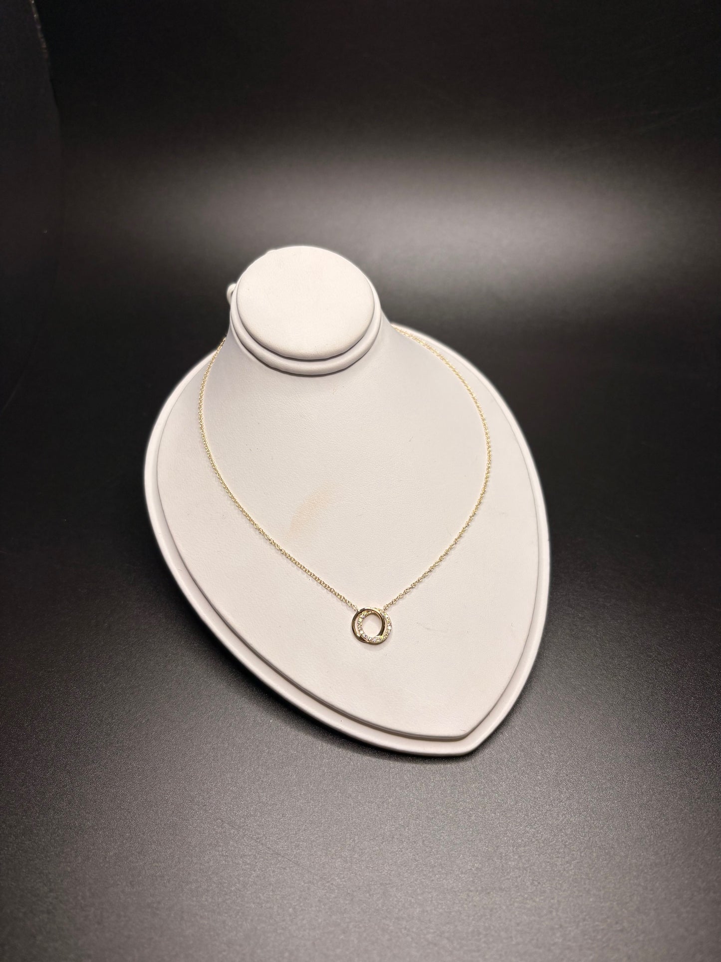 14K Yellow Gold Double Circle Necklace with Natural Diamonds