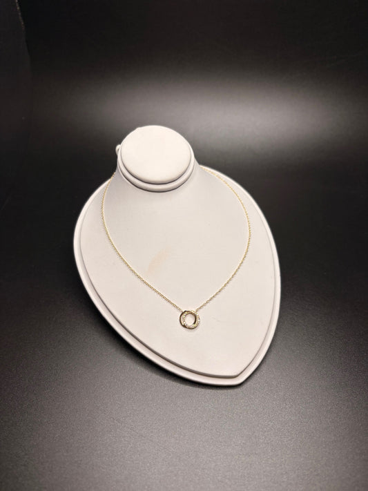 14K Yellow Gold Double Circle Necklace with Natural Diamonds