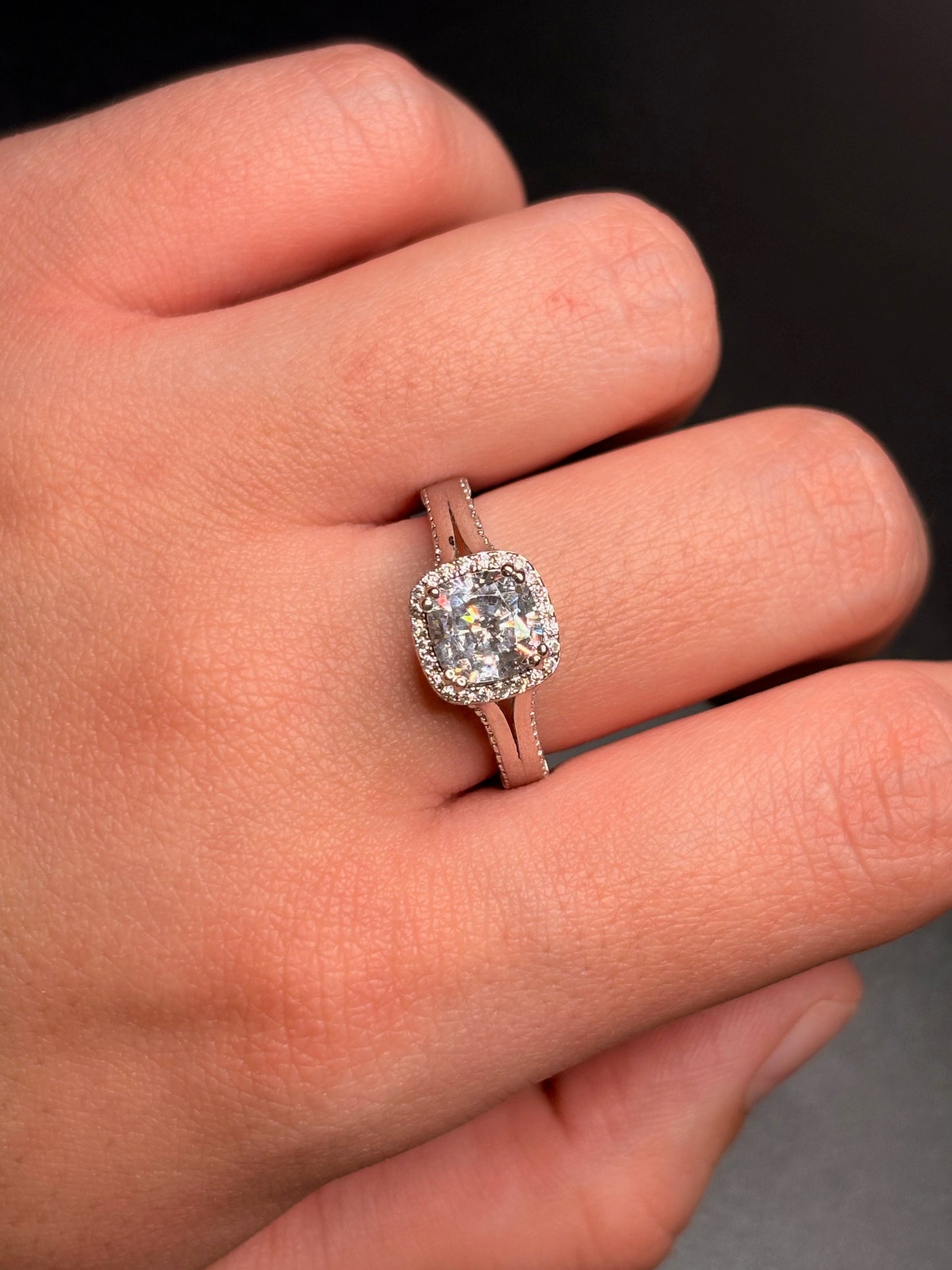 Sterling Silver Cushion Cut Cz Ring