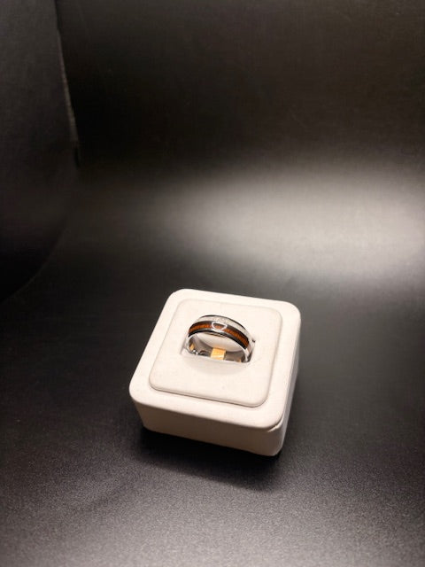 Silver and Wood Tungsten Ring