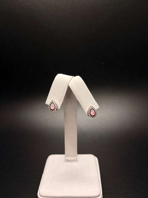 Sterling Silver Cz Pink Opal Peal Earrings