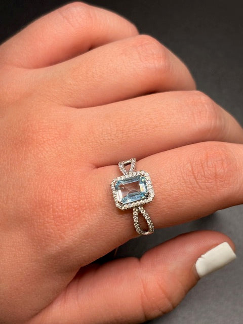 Sterling Silver Imitation Aquamarine CZ Ring