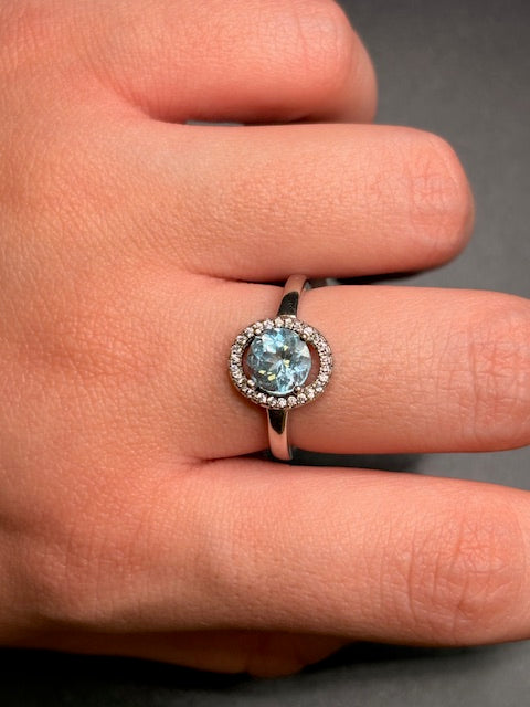 Sterling Silver Imitation Aquamarine Cz Ring