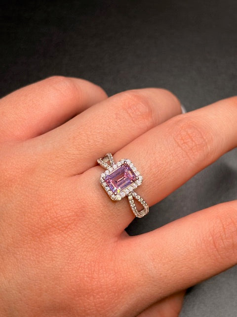 Sterling Silver Imitation Pink Tourmaline Cz Ring