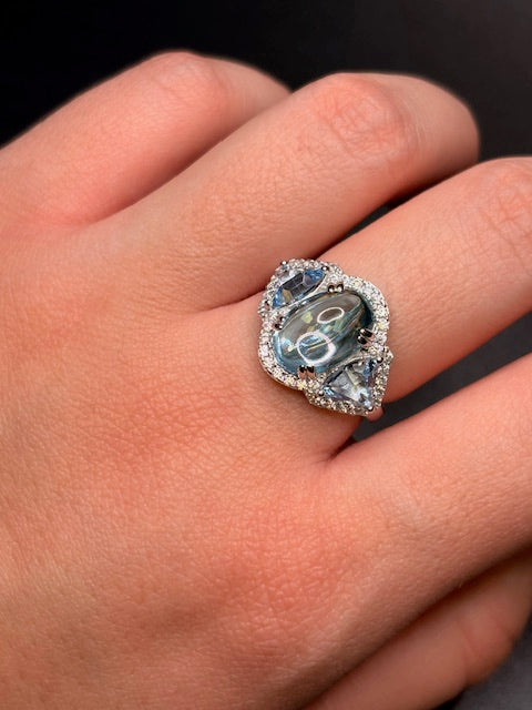 Sterling Silver Imitation Aquamarine Cz Ring