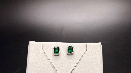 Sterling Silver Imitation Emerald Cz Earrings