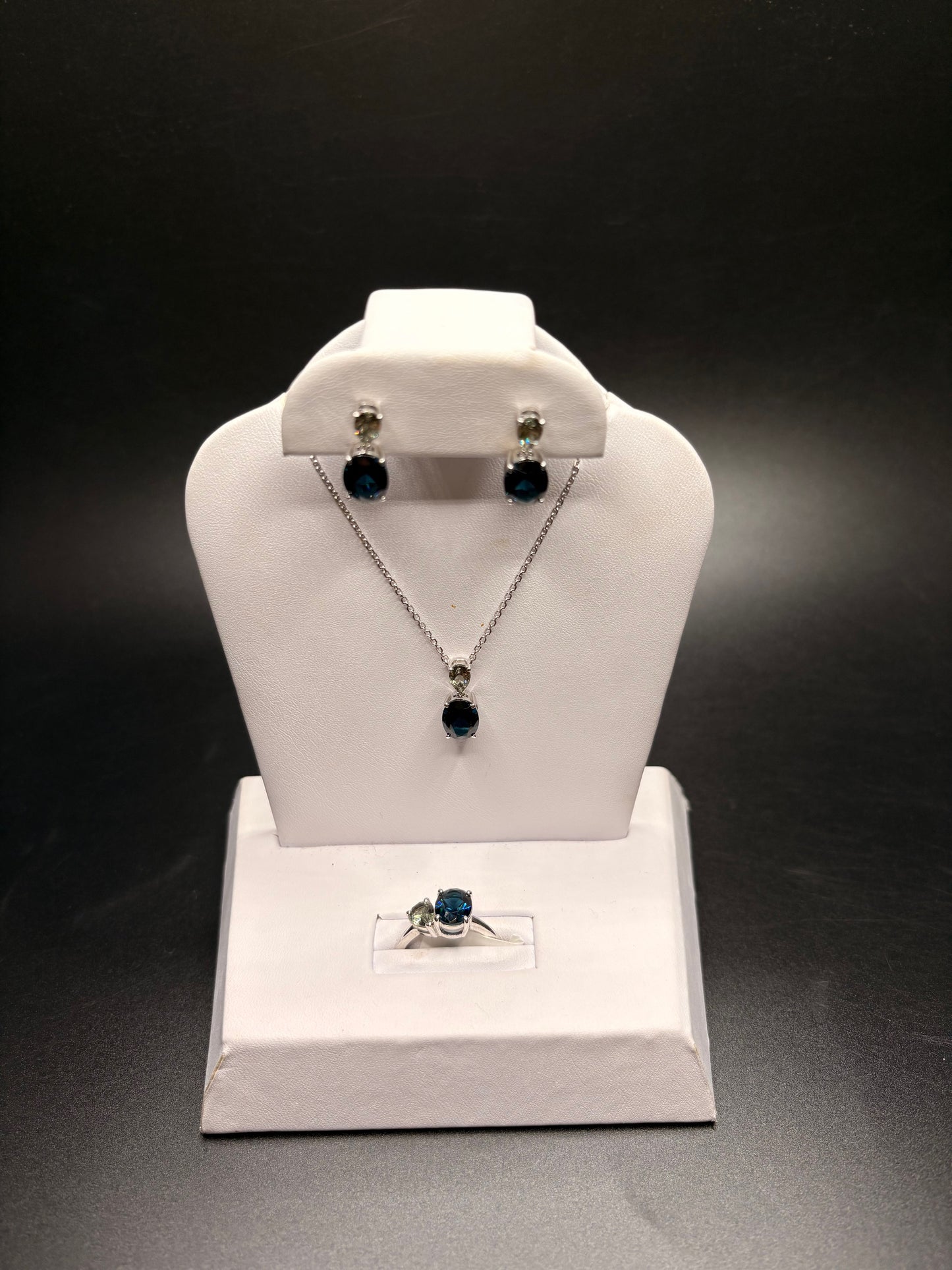 Sterling Silver Imitation London Blue Topaz & Green Sapphire Set