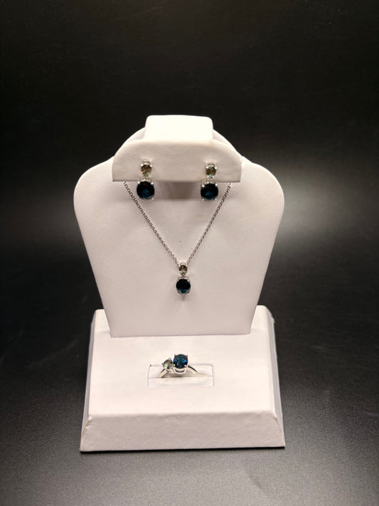 Sterling Silver Imitation London Blue Topaz & Green Sapphire Set