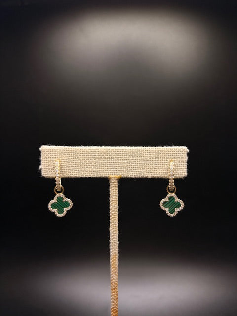 Gold-Plated Imitation Emerald Clover Earrings