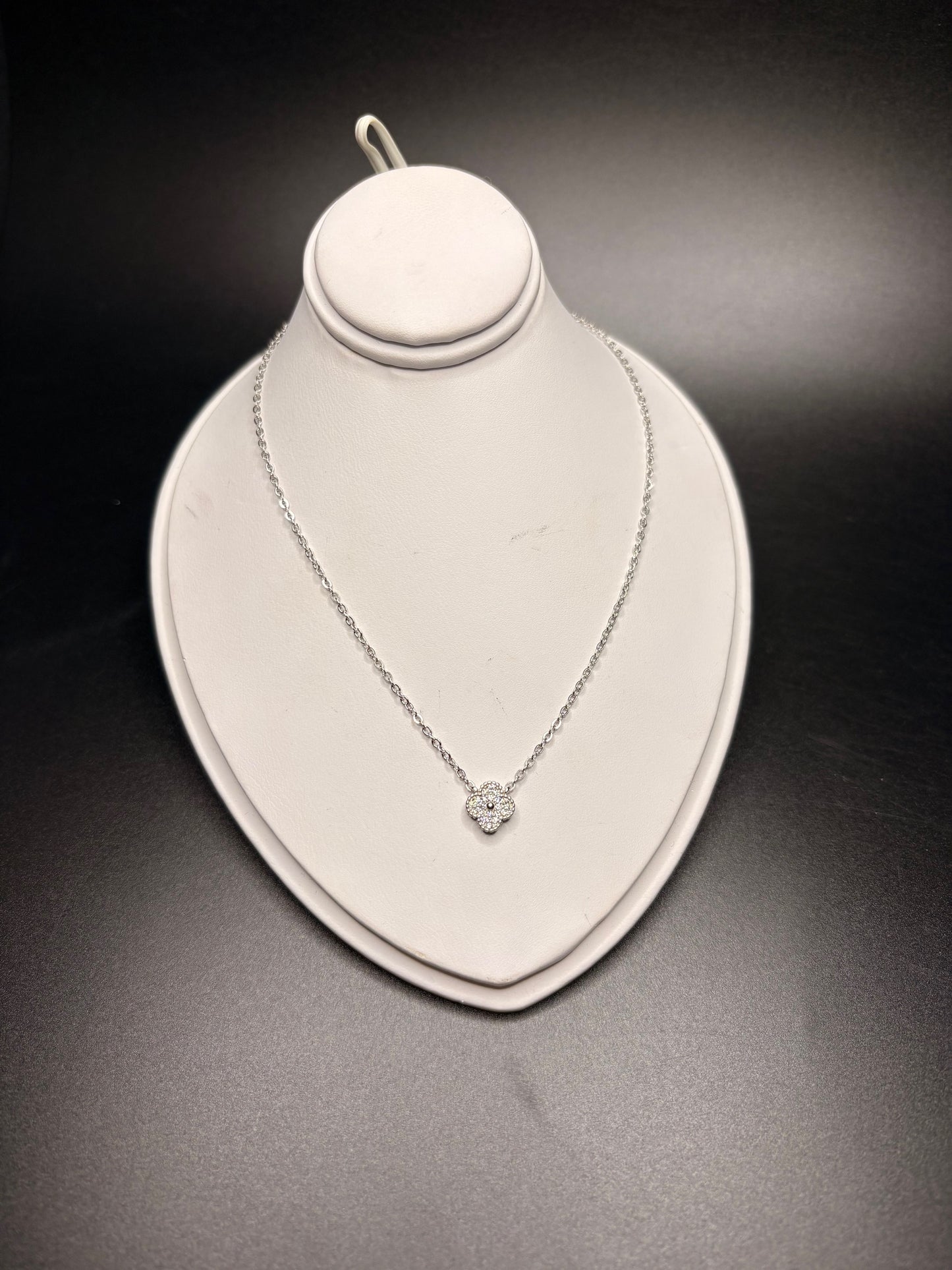Sterling Silver Clover Necklace with Cz's