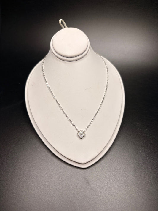 Sterling Silver Clover Necklace with Cz's