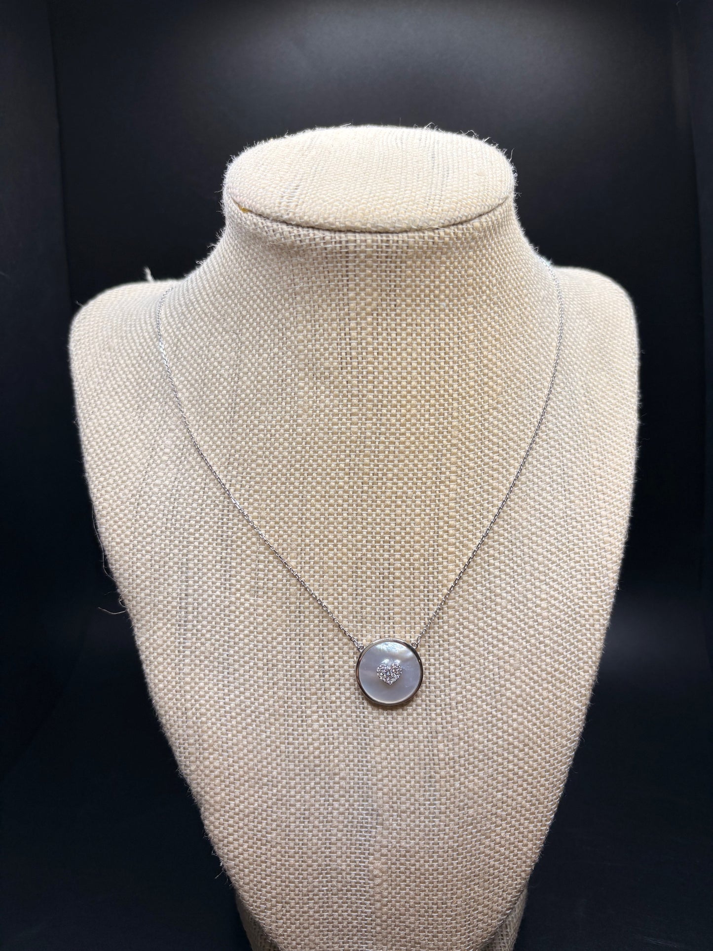 Sterling Silver Mother of Pearl Heart Cz Pendant Necklace