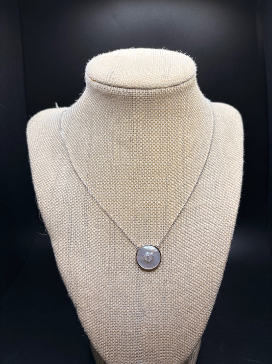 Sterling Silver Mother of Pearl Heart Cz Pendant Necklace
