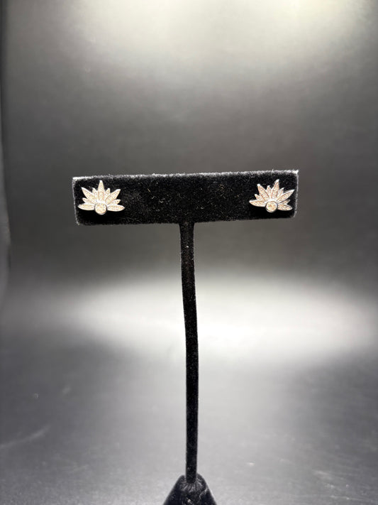 Sterling Silver CZ Half Flower Studs