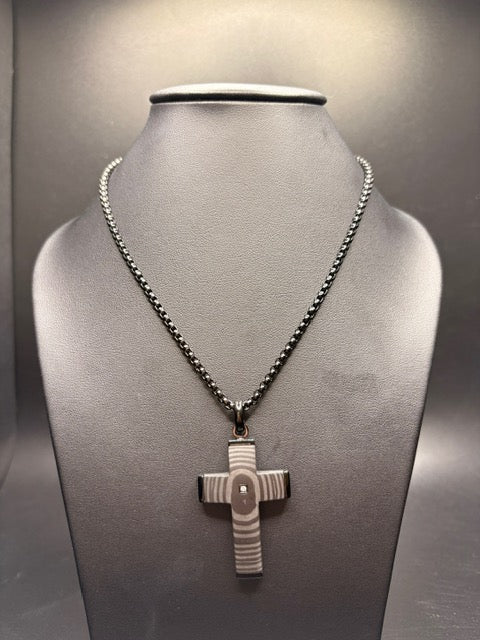 Black Stainless Steel Cross necklace with Cz