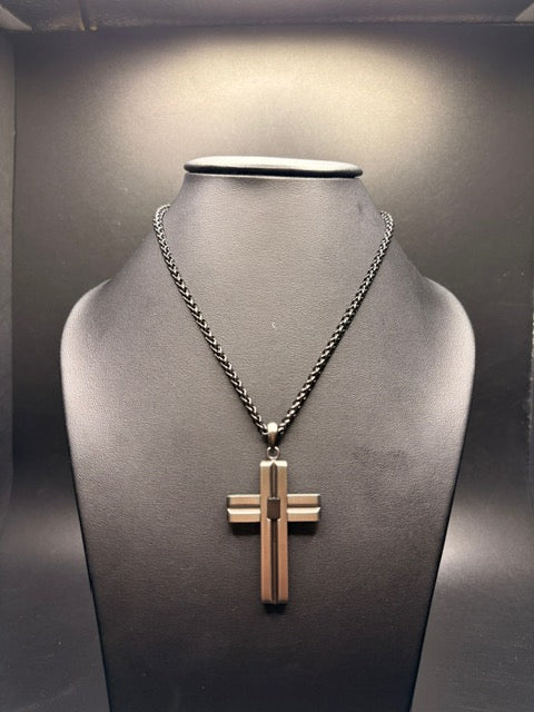 Black Stainless Steel Antiqued Cross Necklace
