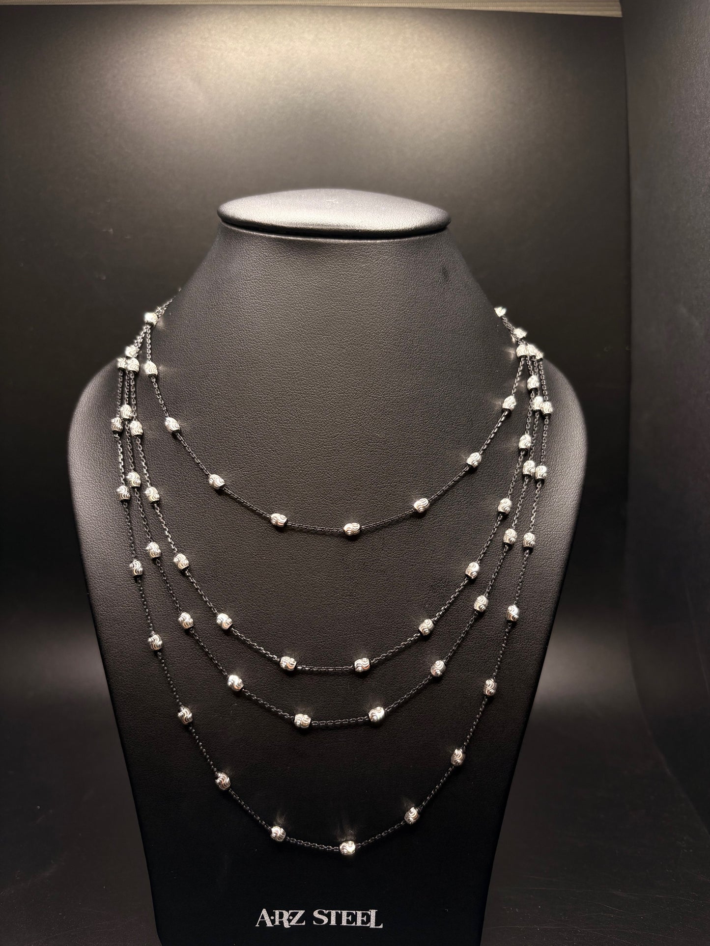 Sterling Silver Black Moon Beads Necklace