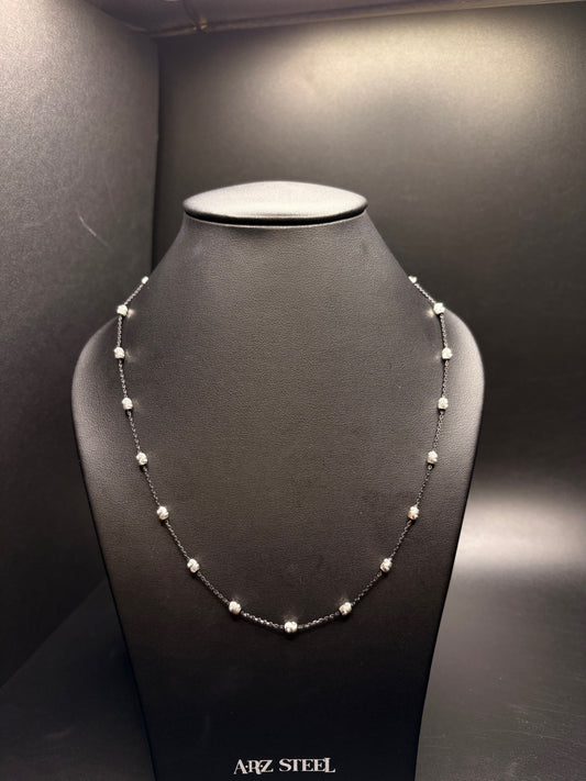 Sterling Silver Black Moon Beads Necklace