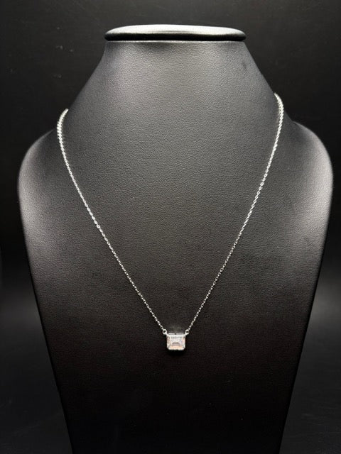 Sterling Silver Rectangle Bezel Set Cz Necklace