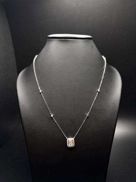 Sterling Silver Rectangle Baguette Bezel CZ Set Necklace