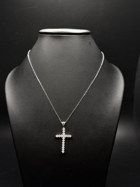 Sterling Silver Cz Cross Necklace