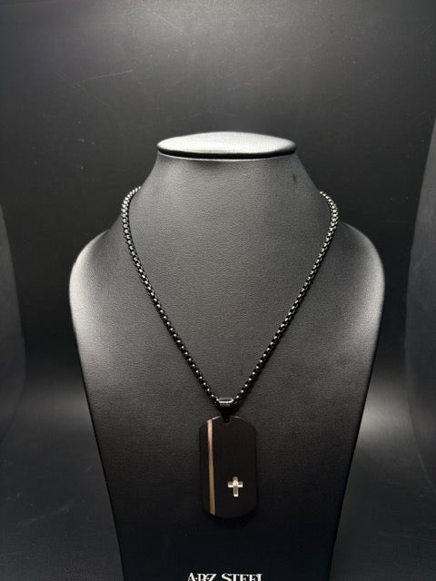 Black Stainless Steel Cross Dog Tag engraveable Necklace