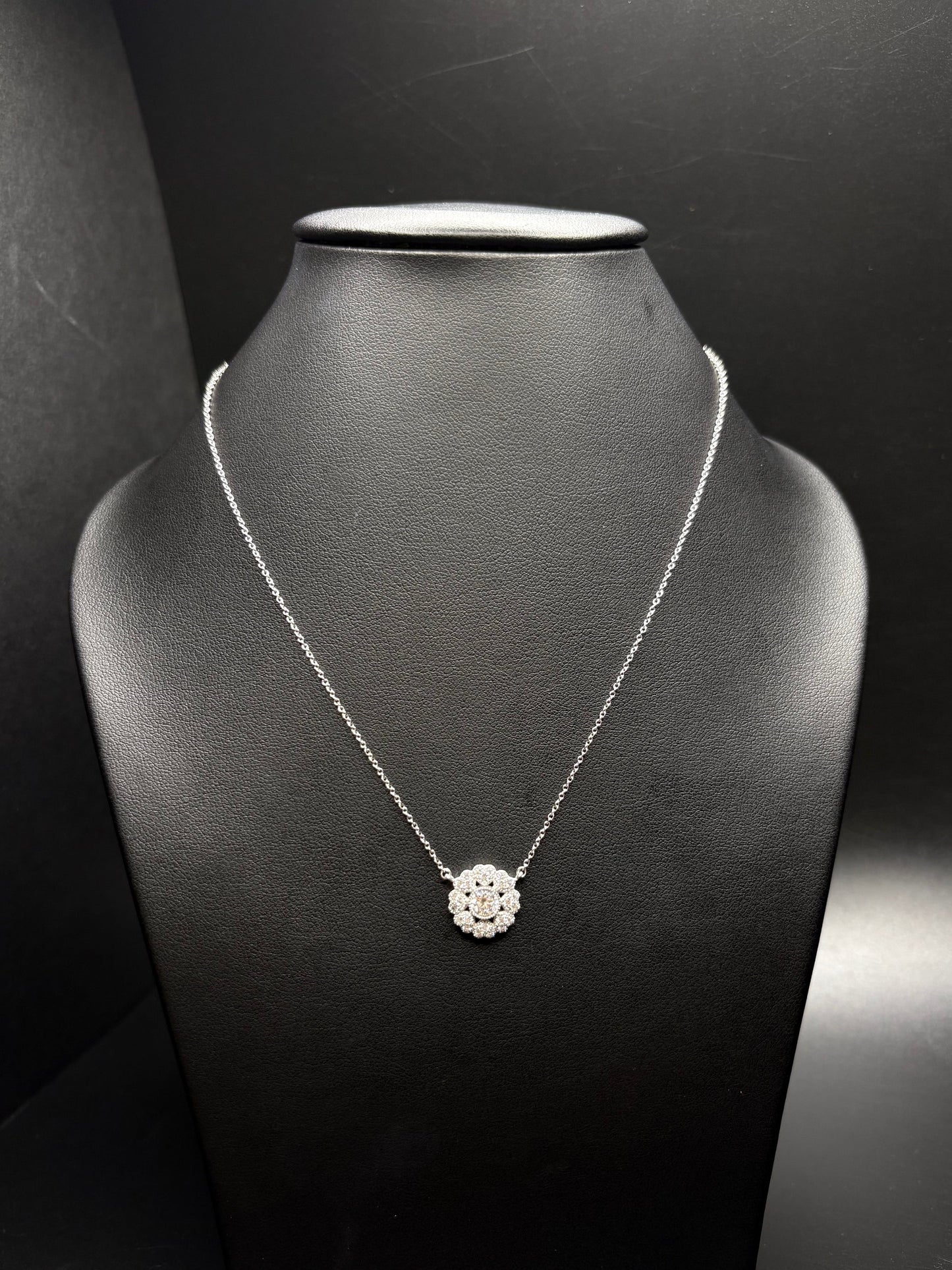 Sterling Silver MIcro Pave Heart Flower Cz Necklace