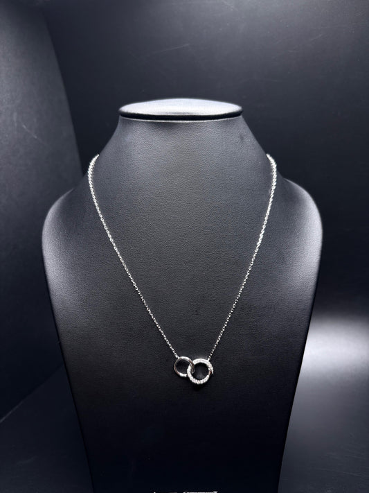 Sterling Silver Cz Double Circle Necklace