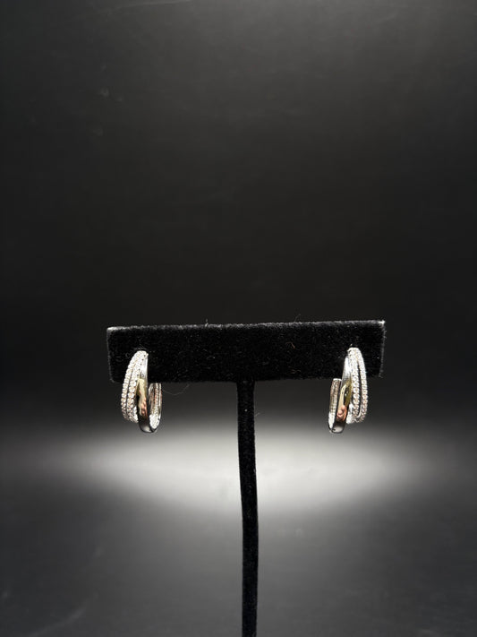 Sterling Silver Cz Triple Row Earrings