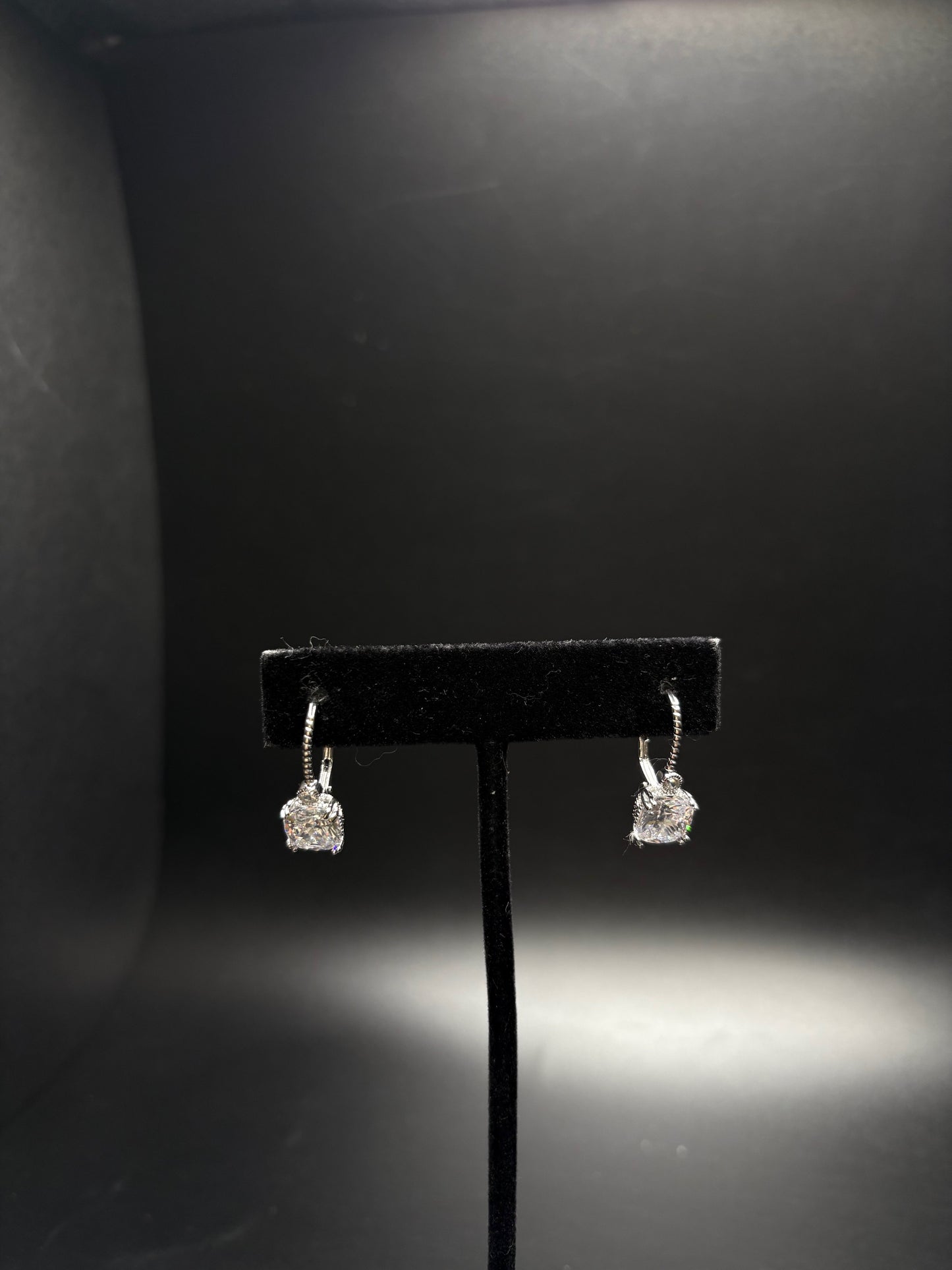 Sterling Silver Cushion Cut Cz Drop Earrings