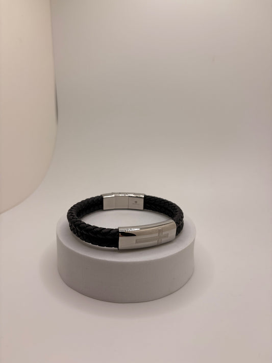 Stainless Steel Double Leather Cross Bracelet