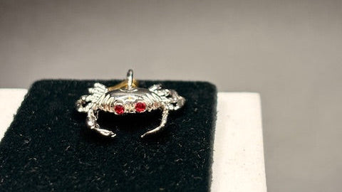 Sterling Silver Crab with Red Eyes Charm