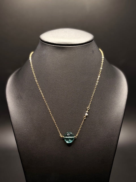 Gold-Filled Green Clear Stone Necklace