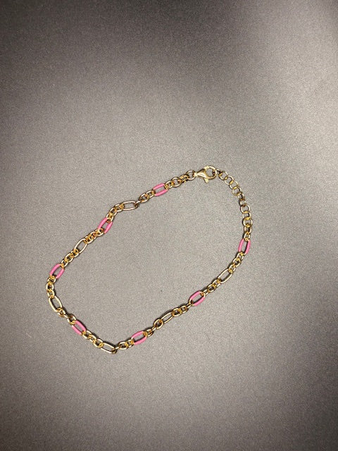 Gold-Filled Pink Enamel Anklet