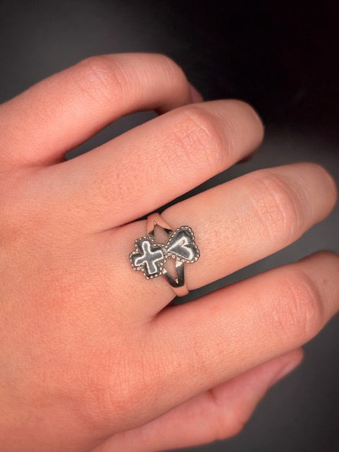 Sterling Silver Heart & Cross Ring