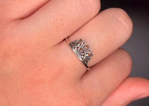 Sterling Silver Half Flower Ring